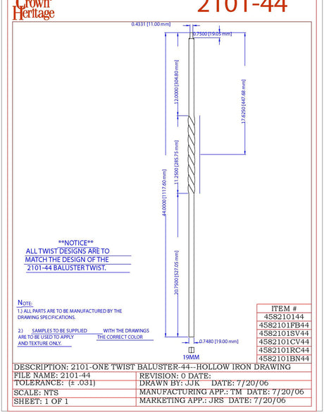 2101 Single Twist CADD Drawing