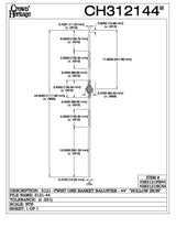 3121-44 44" Tubular Steel Single Basket Knee Wall Baluster, CADD DRAWING