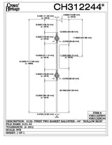 3122-44 44" Tubular Steel Double Basket Knee Wall Baluster, CADD DRAWING