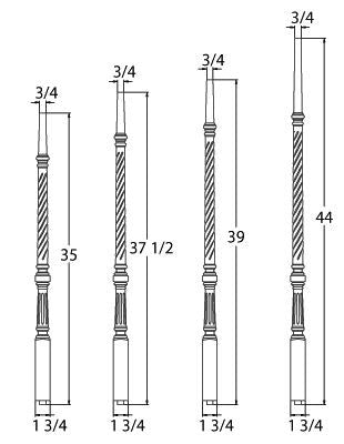 9015R 35" Rope Carved Pin Top Baluster