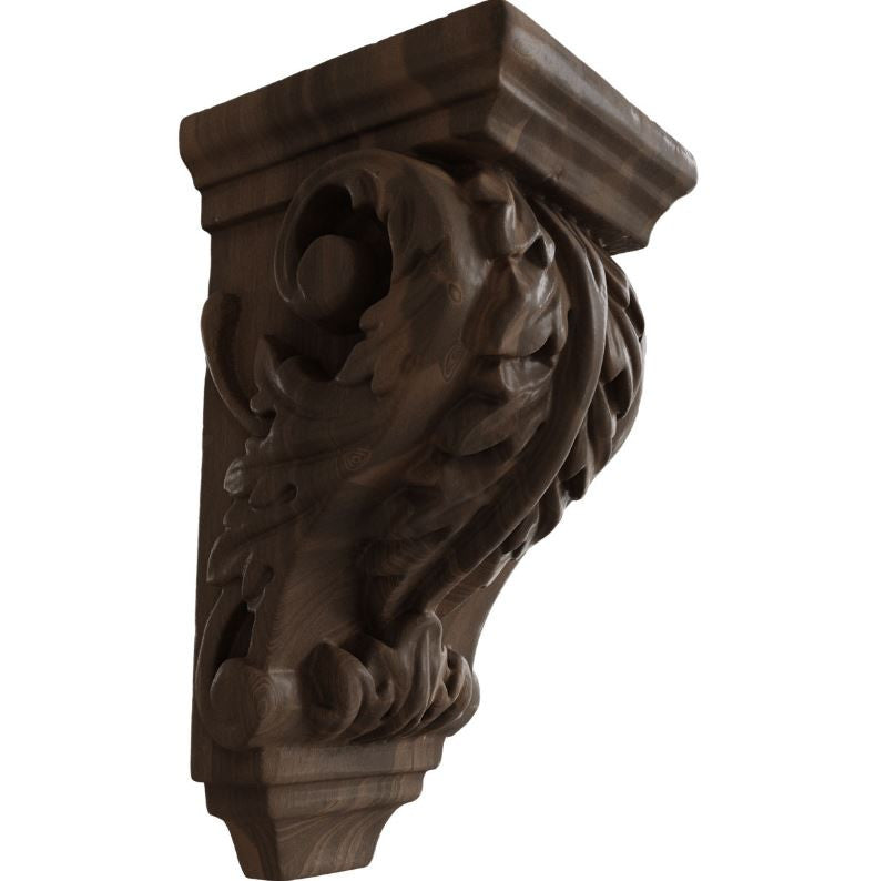 Acanthus Pilaster Large Wide Corbel, 2 1/4" X 2 1/4" X 4 1/2" (CORW02X02X04AC) Walnut