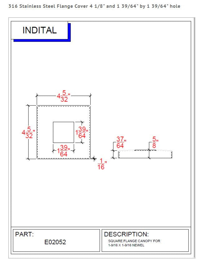 E02052 Square Stainless Steel Flange Canopy CADD