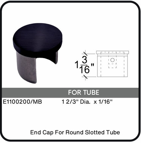 E1100200/MB Nero Black End Cap for 1-2/3" Slotted Tube, Data Sheet