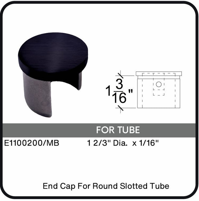 E1100200/MB Nero Black End Cap for 1-2/3" Slotted Tube, Data Sheet