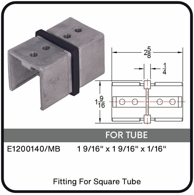 E1200140/MB Nero Connector For Square Slotted 1 9/16" X 1 9/16" Tube, Data Sheet