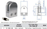 E21400000 316 Stainless Steel Glass Clamp 1 3/4" x 2 31/64" for Flat surface