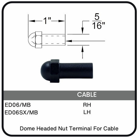 ED06/MB Nero Dome Headed Nut Terminal for Cable, Data Sheet