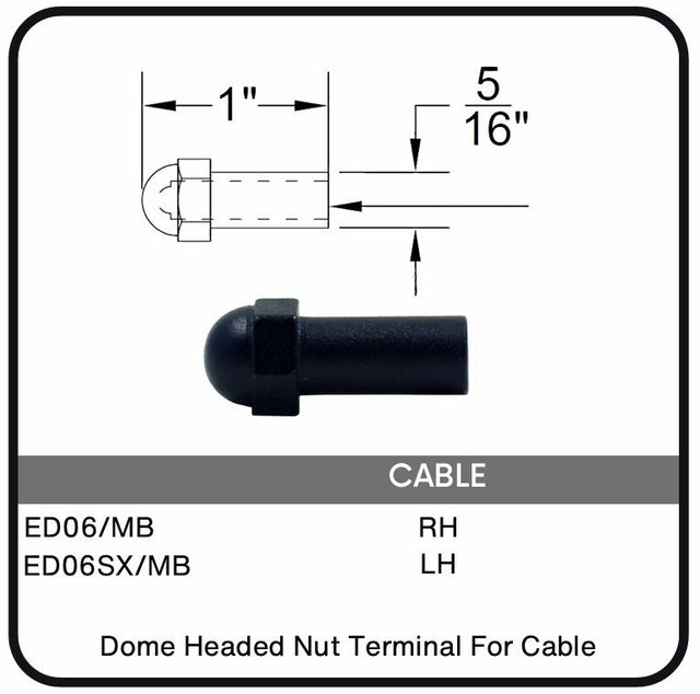 ED06/MB Nero Dome Headed Nut Terminal for Cable, Data Sheet