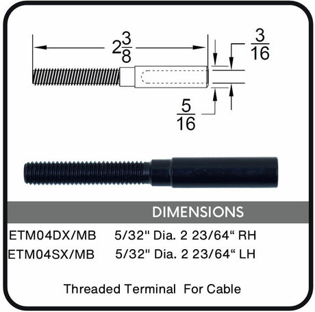 ETM04DX or ETM04SX/MB Nero Threaded Terminal for Cable, Data Sheet