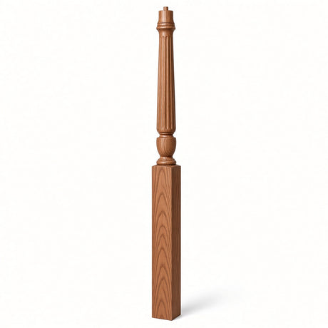 F-3015 3-1/2" x 56", or 3-1/2" x 60" Bunker Hill Fluted Gooseneck Landing Newel Post, Alder