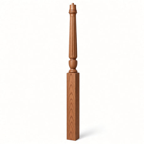 F-3015 3-1/2" x 56", or 3-1/2" x 60" Bunker Hill Fluted Gooseneck Landing Newel Post, American Cherry