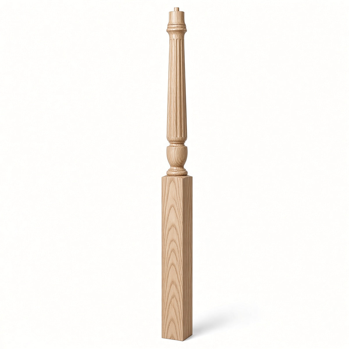 F-3015 3-1/2" x 56", or 3-1/2" x 60" Bunker Hill Fluted Gooseneck Landing Newel Post, Ash