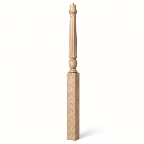 F-3015 3-1/2" x 56", or 3-1/2" x 60" Bunker Hill Fluted Gooseneck Landing Newel Post, Ash