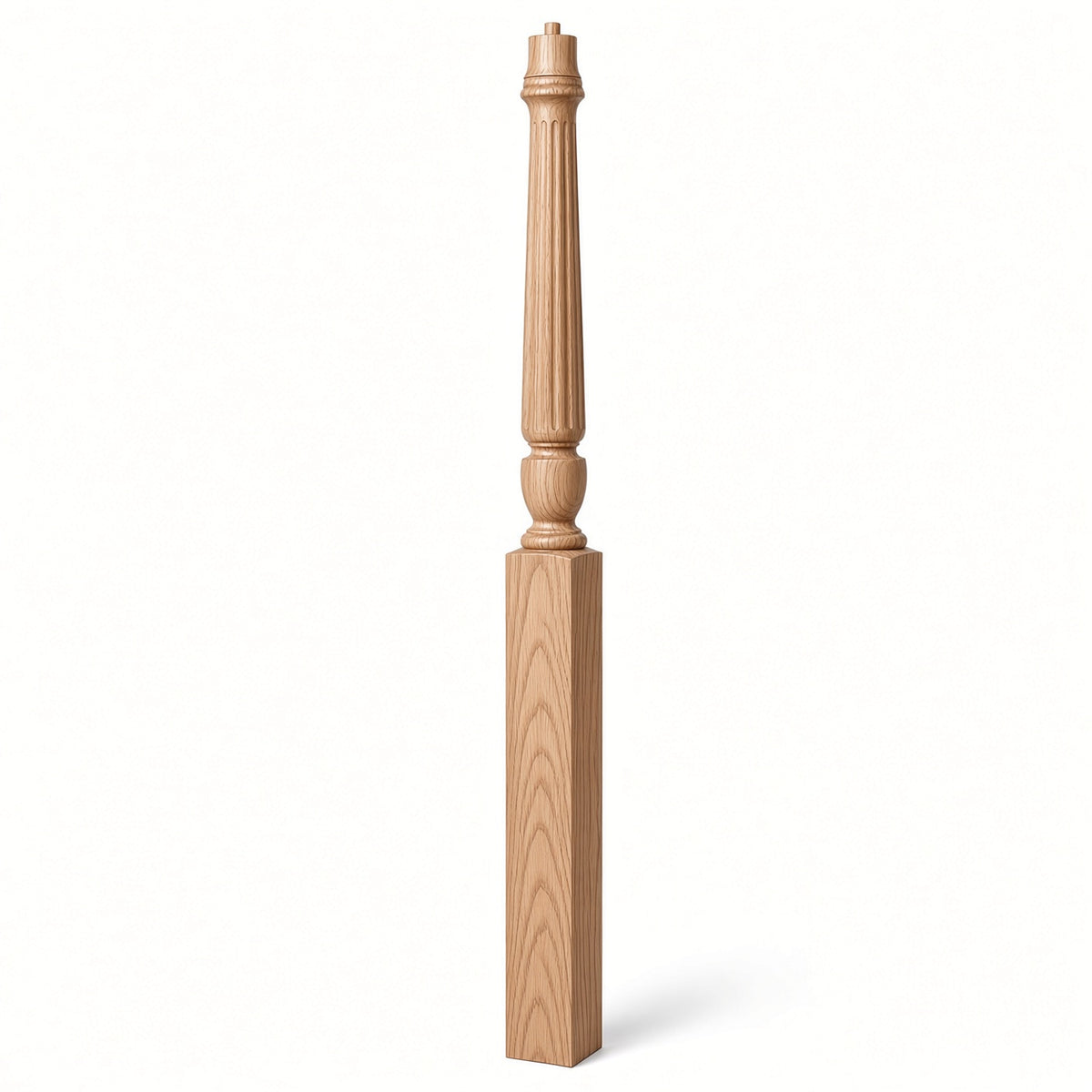 F-3015 3-1/2" x 56", or 3-1/2" x 60" Bunker Hill Fluted Gooseneck Landing Newel Post, Beech