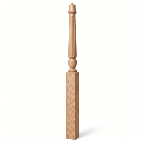 F-3015 3-1/2" x 56", or 3-1/2" x 60" Bunker Hill Fluted Gooseneck Landing Newel Post, Beech