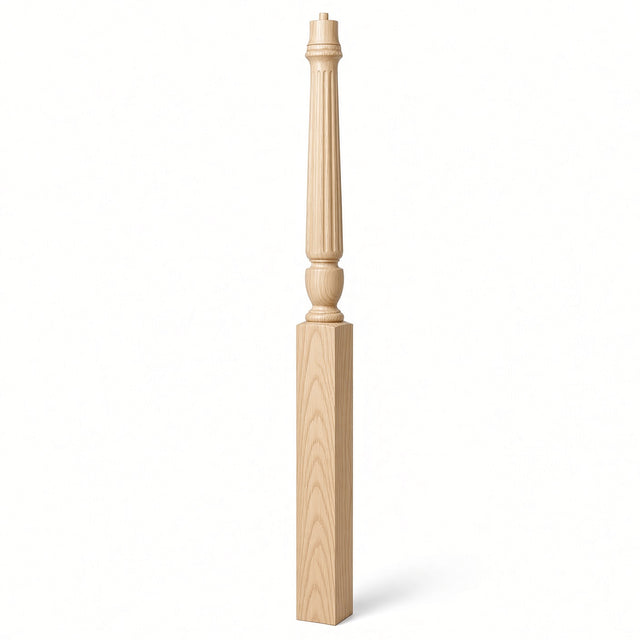F-3015 3-1/2" x 56", or 3-1/2" x 60" Bunker Hill Fluted Gooseneck Landing Newel Post, Hard Maple