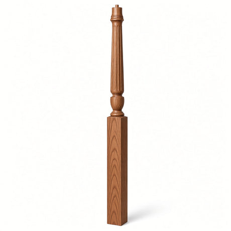 F-3015 3-1/2" x 56", or 3-1/2" x 60" Bunker Hill Fluted Gooseneck Landing Newel Post, Hickory