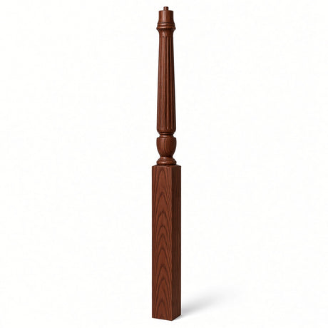 F-3015 3-1/2" x 56", or 3-1/2" x 60" Bunker Hill Fluted Gooseneck Landing Newel Post, Mahogany