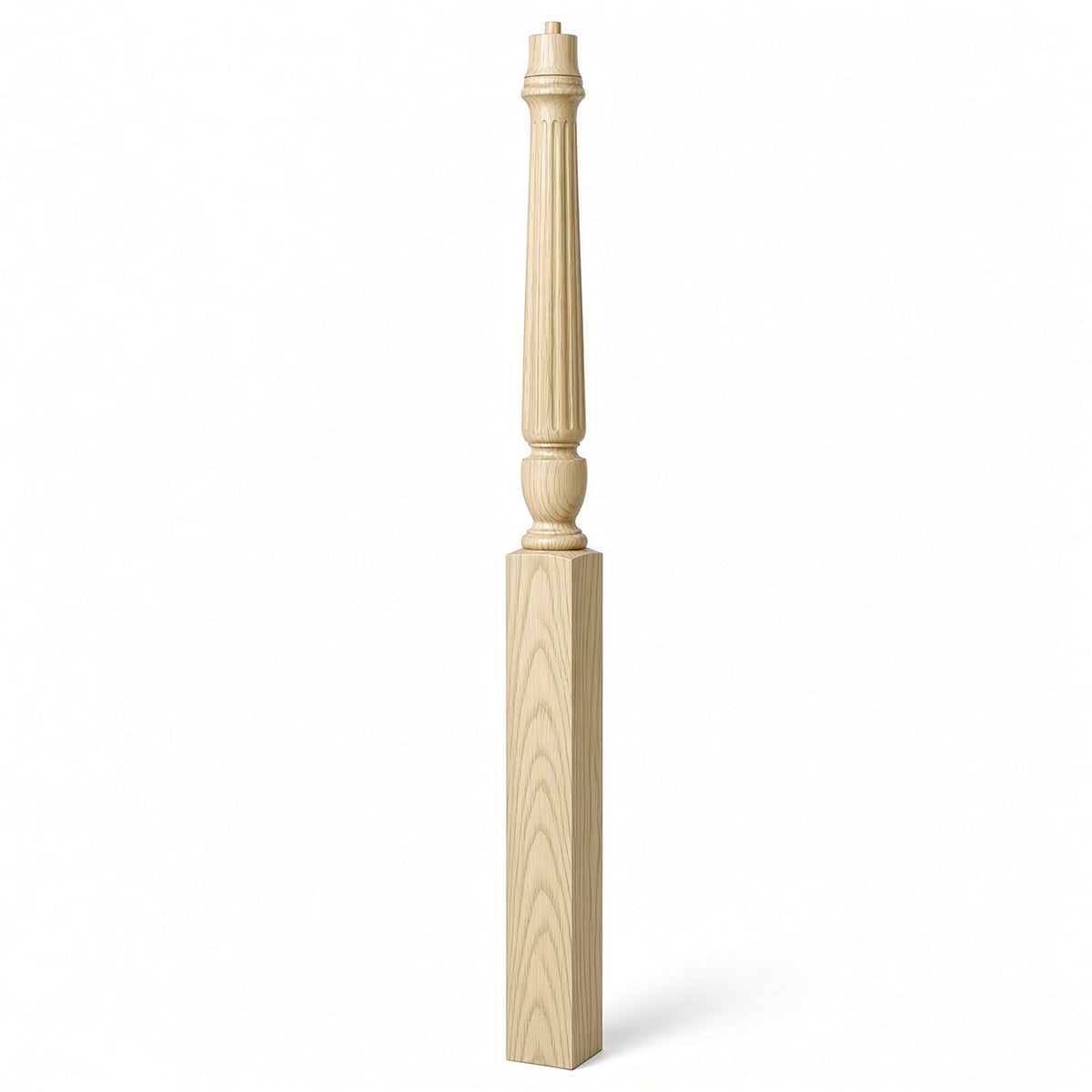 F-3015 3-1/2" x 56", or 3-1/2" x 60" Bunker Hill Fluted Gooseneck Landing Newel Post, Poplar