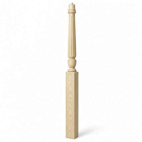 F-3015 3-1/2" x 56", or 3-1/2" x 60" Bunker Hill Fluted Gooseneck Landing Newel Post, Poplar