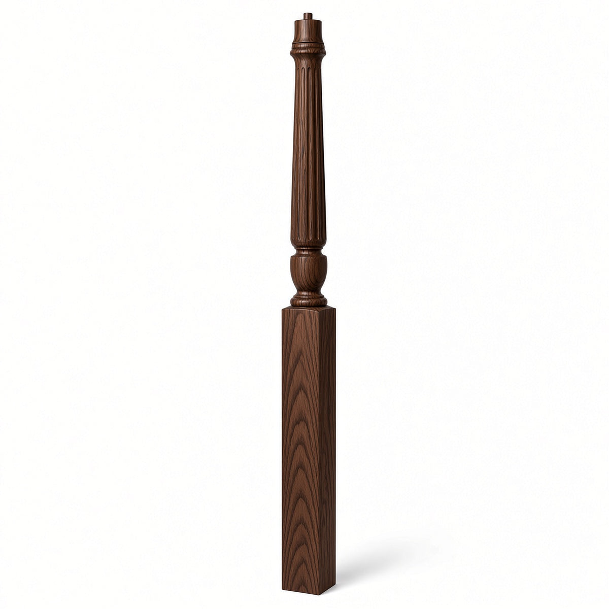 F-3015 3-1/2" x 56", or 3-1/2" x 60" Bunker Hill Fluted Gooseneck Landing Newel Post, Walnut