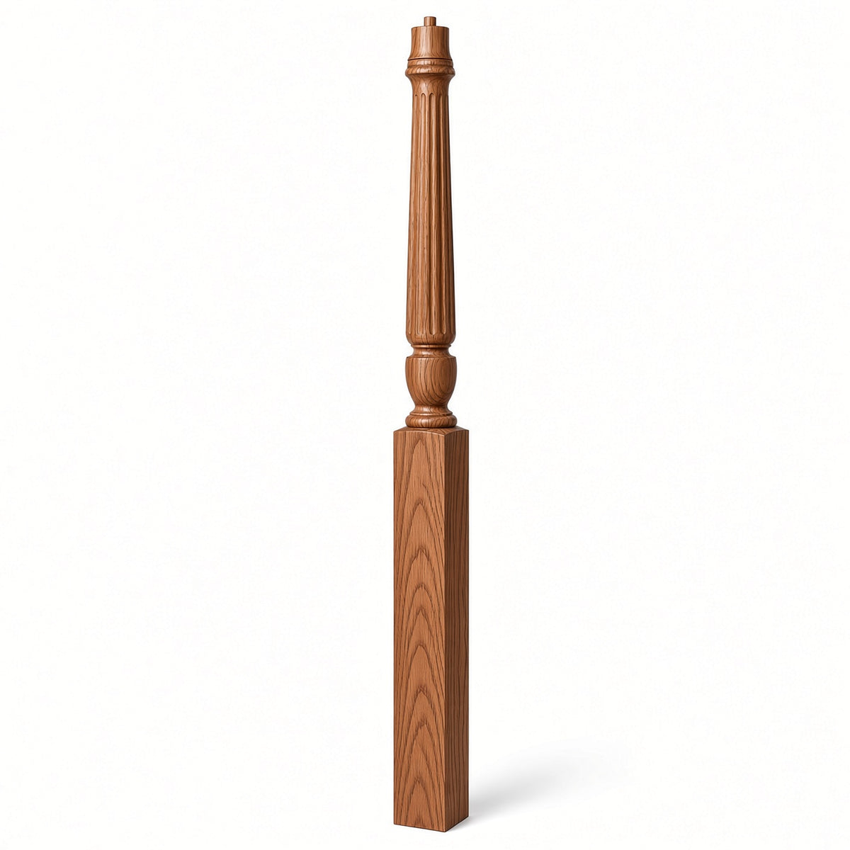 F-3015 3-1/2" x 56", or 3-1/2" x 60" Bunker Hill Fluted Gooseneck Landing Newel Post, White Oak