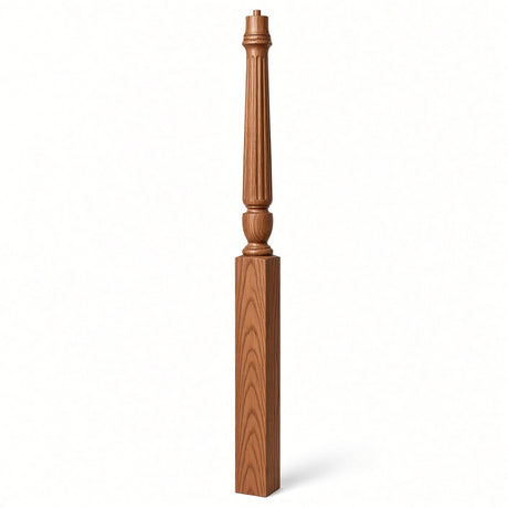 F-3015 3-1/2" x 56", or 3-1/2" x 60" Bunker Hill Fluted Gooseneck Landing Newel Post, White Oak