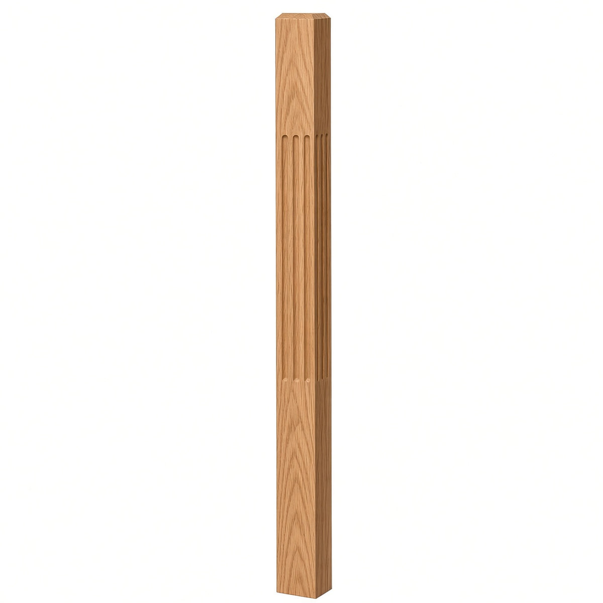 F-4002 3-1/2" x 48" Chamfered Top Fluted Contemporary Newel Post, Alder