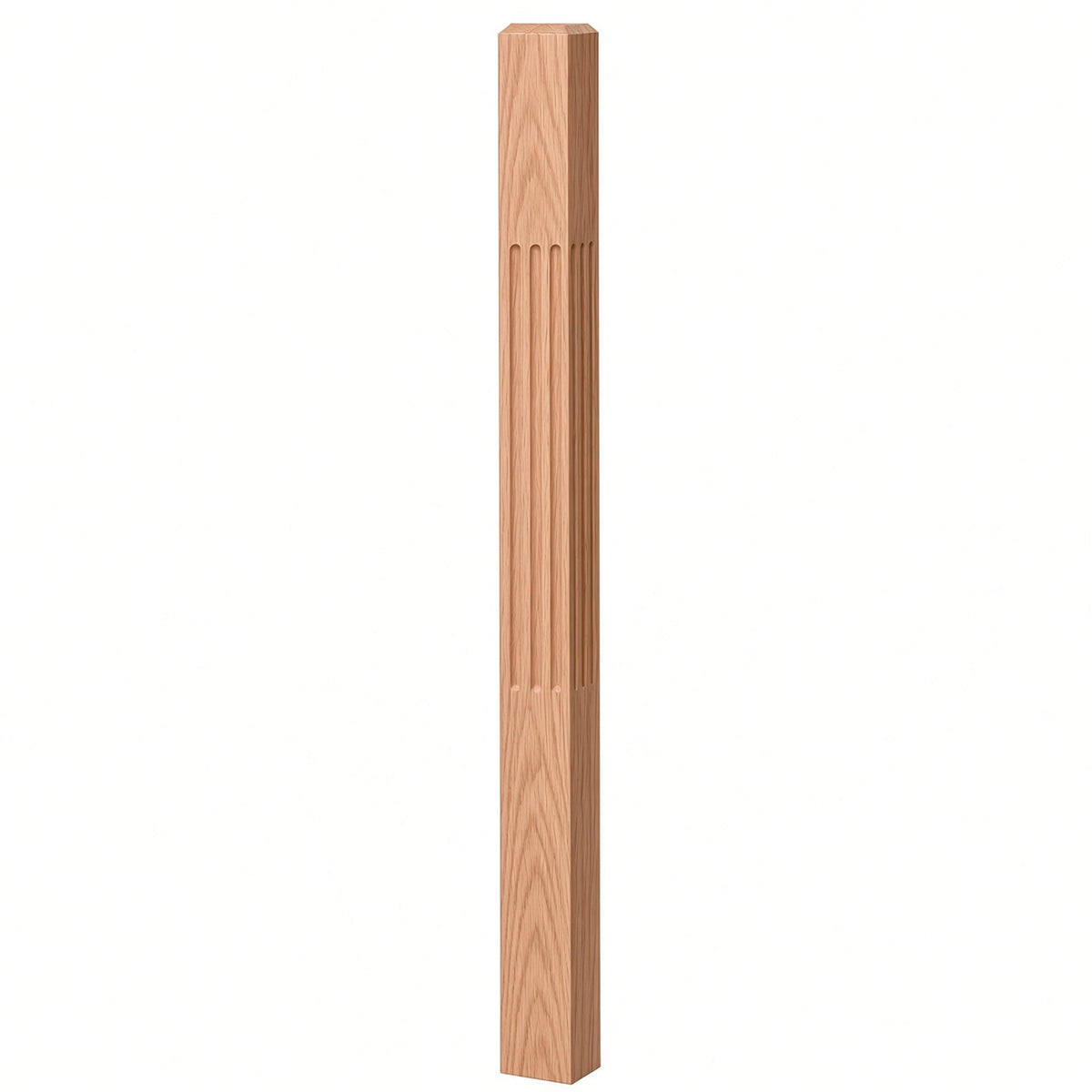 F-4002 3-1/2" x 48" Chamfered Top Fluted Contemporary Newel Post, American Cherry