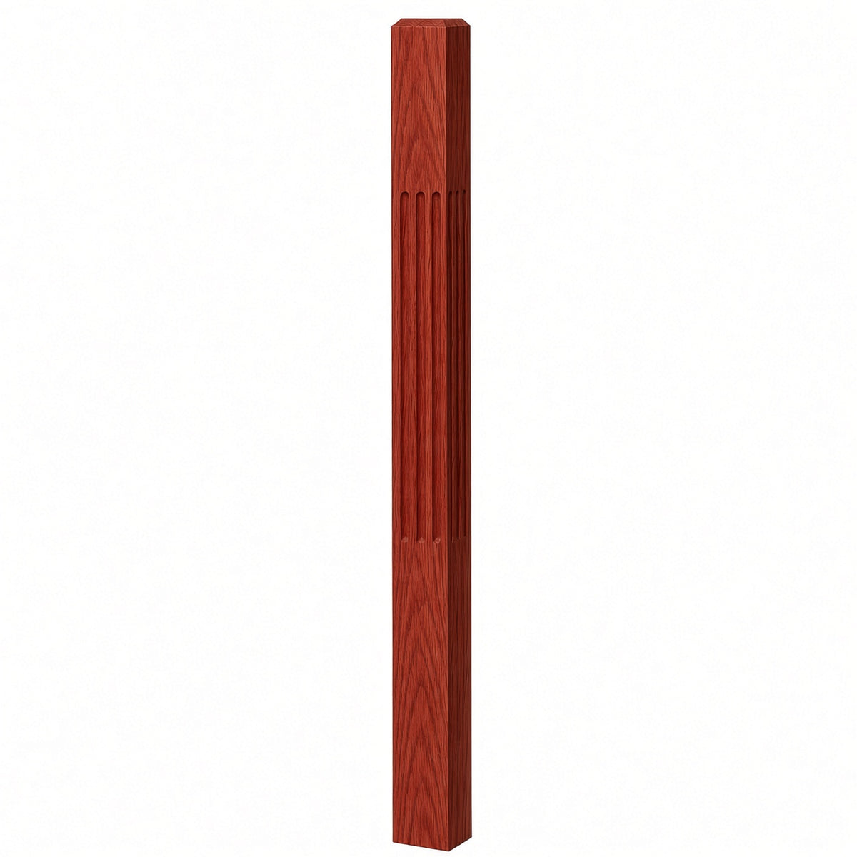 F-4002 3-1/2" x 48" Chamfered Top Fluted Contemporary Newel Post, Brazilian Cherry