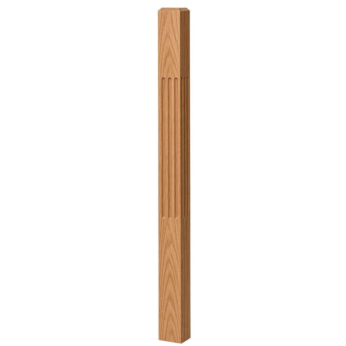 F-4002 3-1/2" x 48" Chamfered Top Fluted Contemporary Newel Post, Red Oak
