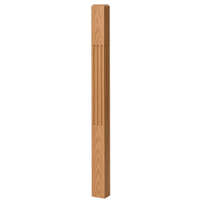 F-4002 3-1/2" x 48" Chamfered Top Fluted Contemporary Newel Post, Red Oak