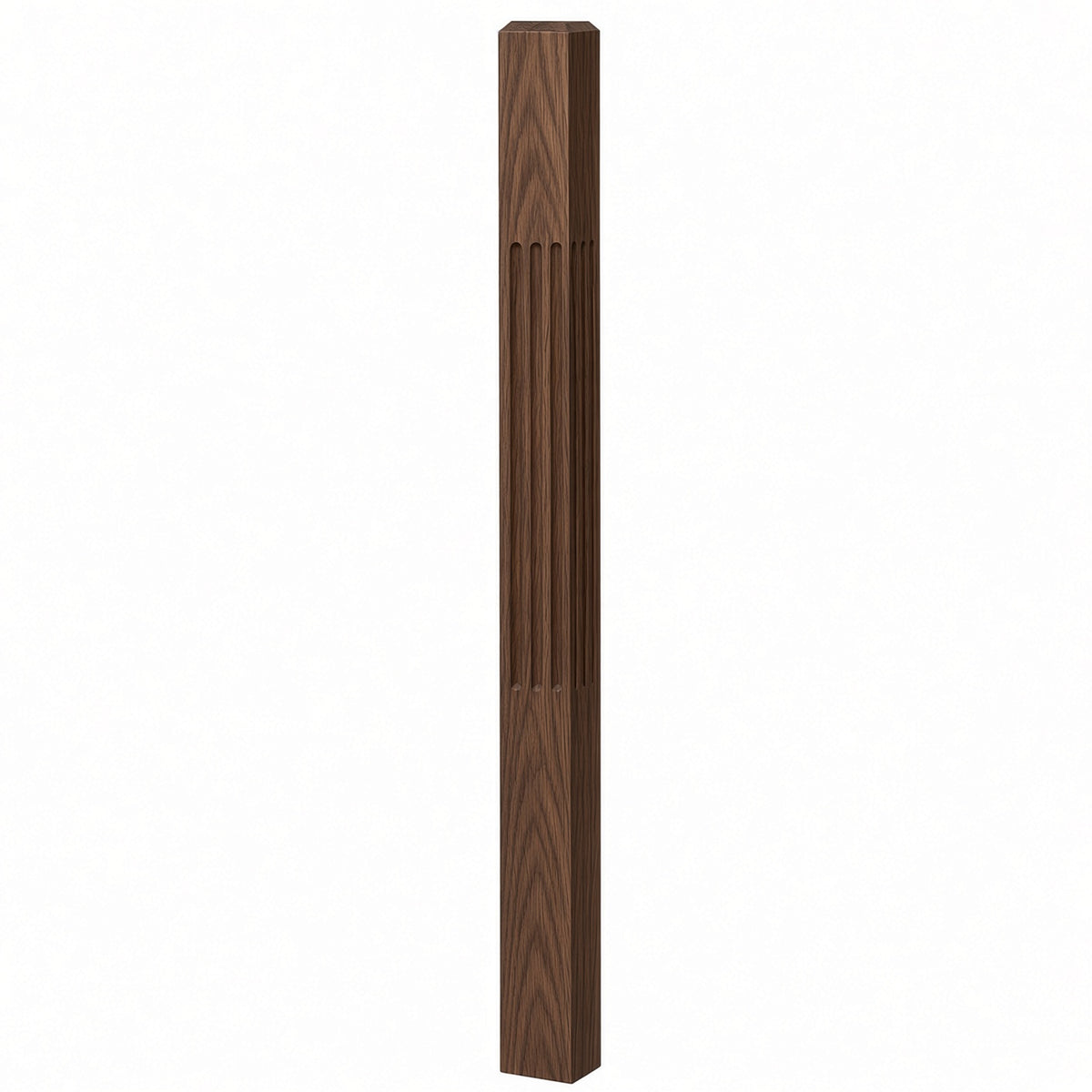 F-4002 3-1/2" x 48" Chamfered Top Fluted Contemporary Newel Post, Walnut