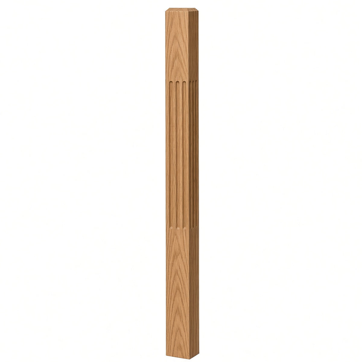 F-4002 3-1/2" x 48" Chamfered Top Fluted Contemporary Newel Post, White Oak