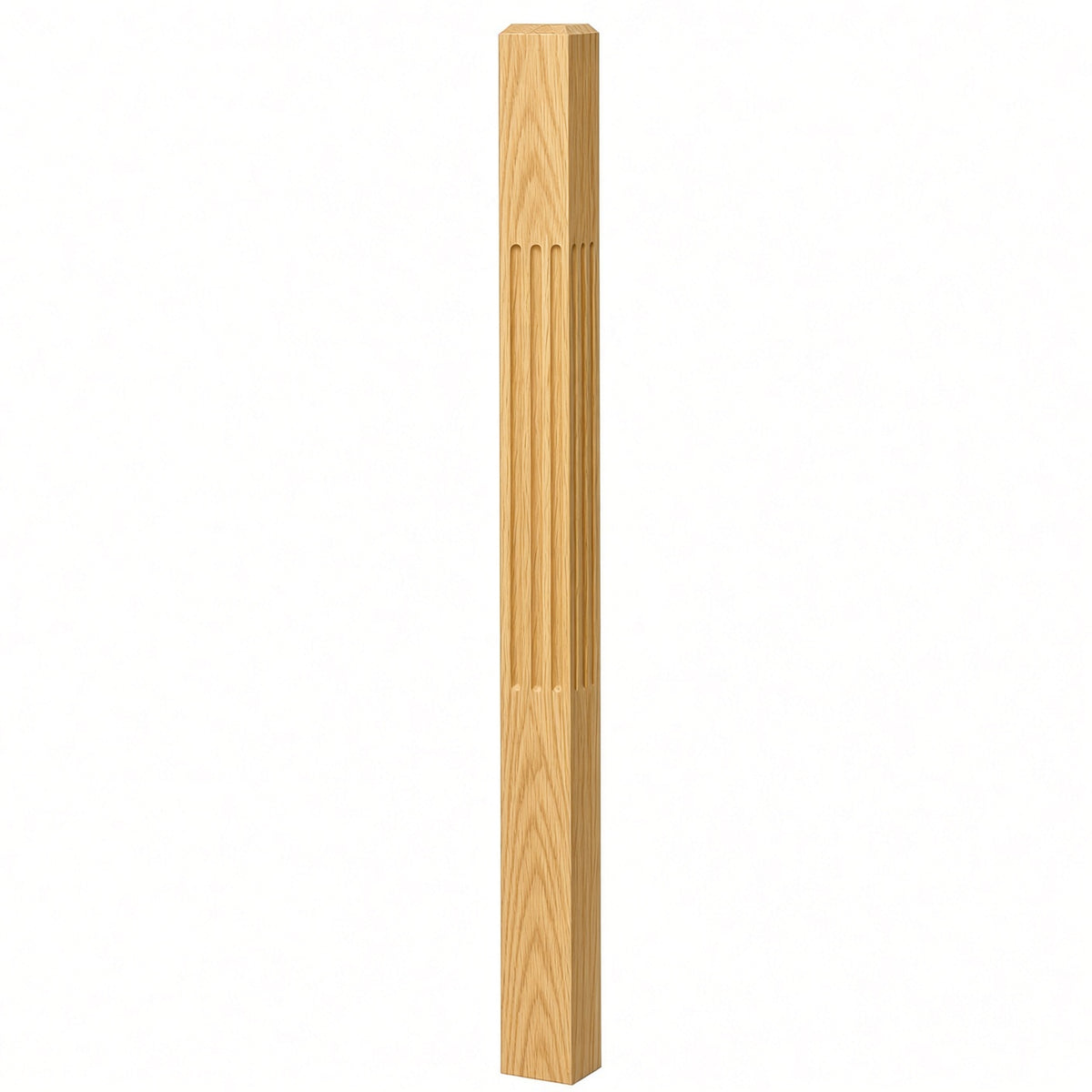 F-4002 3-1/2" x 48" Chamfered Top Fluted Contemporary Newel Post, Yellow Pine