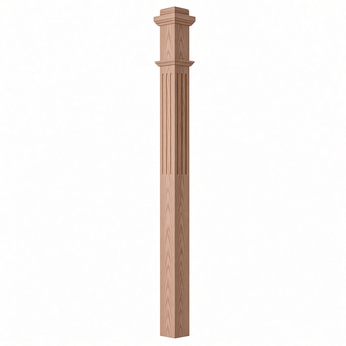F-4075 3-1/2"x 3-1/2" Fluted Box Newel Post, Alder