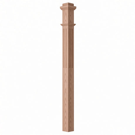 F-4075 3-1/2"x 3-1/2" Fluted Box Newel Post, Alder