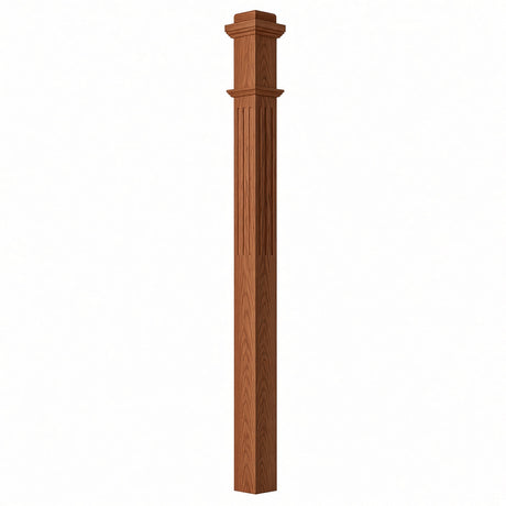 F-4075 3-1/2"x 3-1/2" Fluted Box Newel Post, American Cherry