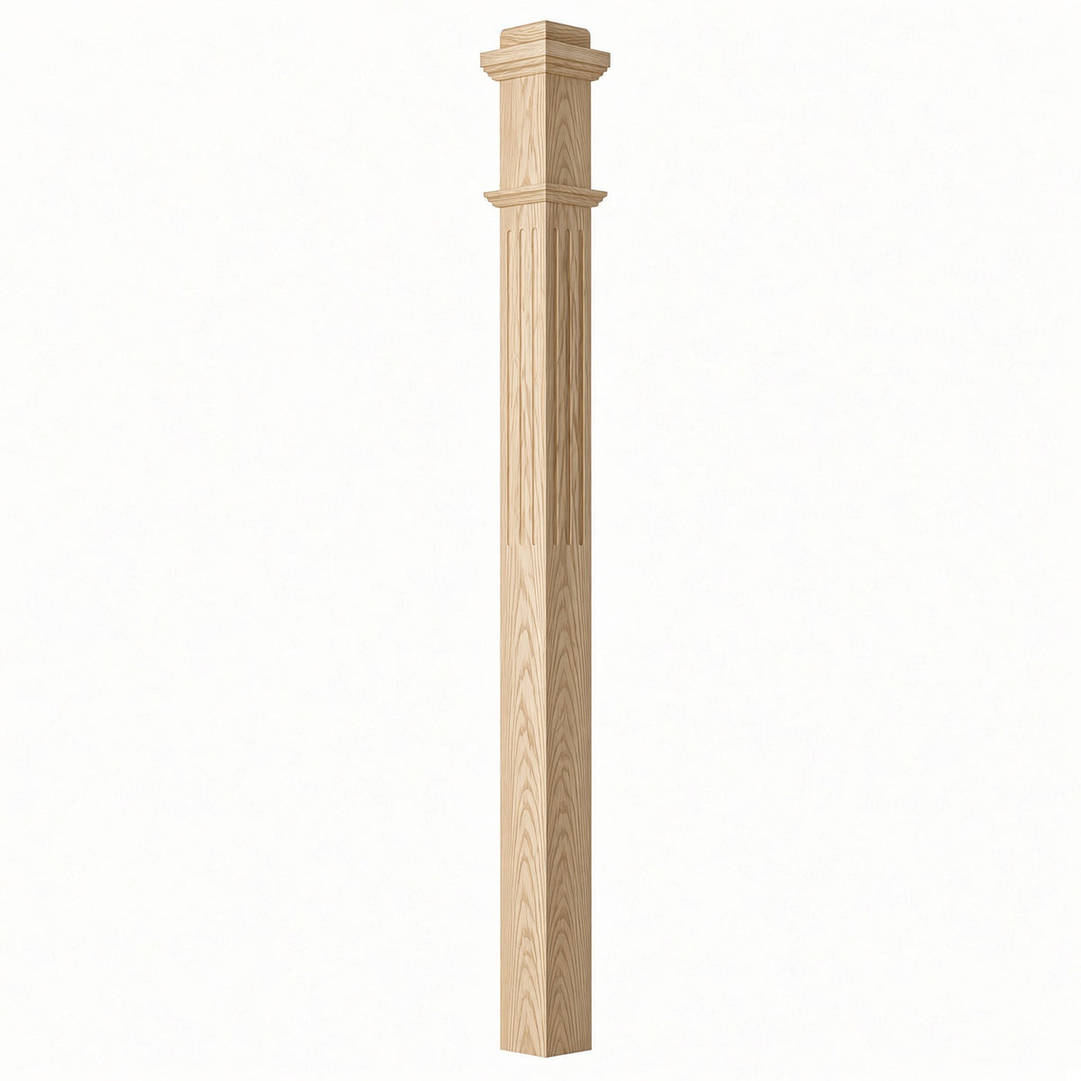 F-4075 3-1/2"x 3-1/2" Fluted Box Newel Post, Birch