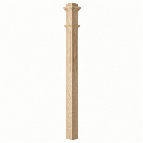 F-4075 3-1/2"x 3-1/2" Fluted Box Newel Post, Birch