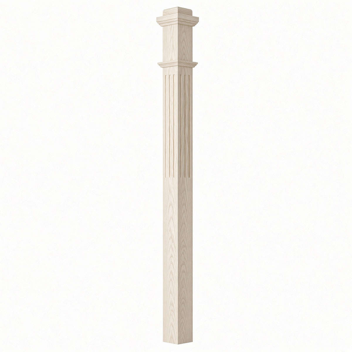 F-4075 3-1/2"x 3-1/2" Fluted Box Newel Post, Hard Maple