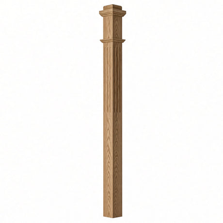 F-4075 3-1/2"x 3-1/2" Fluted Box Newel Post, Hickory