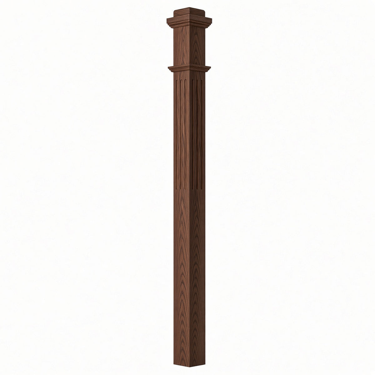 F-4075 3-1/2"x 3-1/2" Fluted Box Newel Post, Mahogany