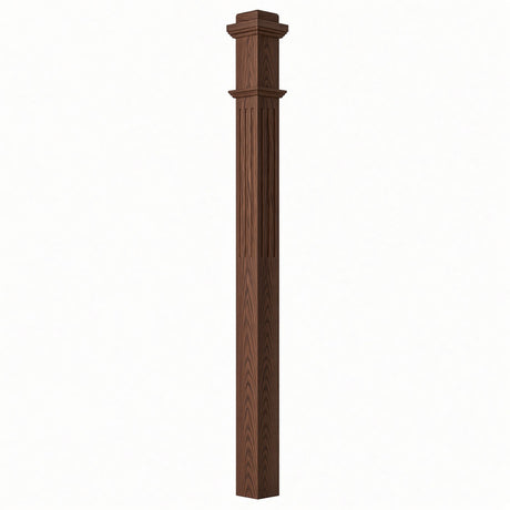 F-4075 3-1/2"x 3-1/2" Fluted Box Newel Post, Mahogany