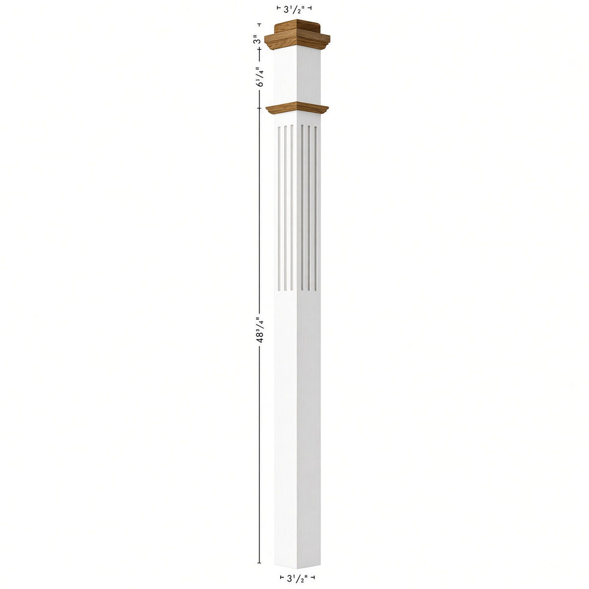 F-4075-PSST Fluted 3-1/2" Box Newel Post, Primed with Special Species Trim