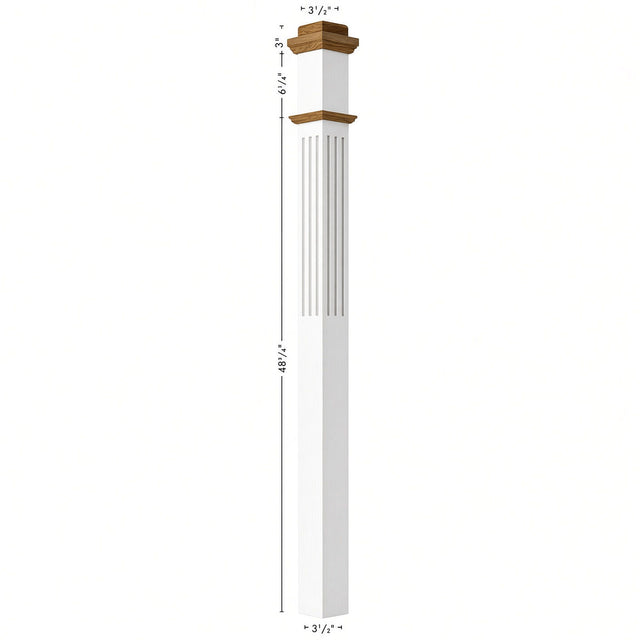 F-4075-PSST Fluted 3-1/2" Box Newel Post, Primed with Special Species Trim