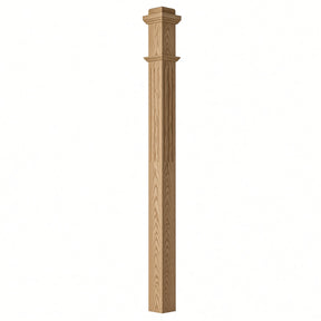 F-4075 3-1/2"x 3-1/2" Fluted Box Newel Post, Red Oak