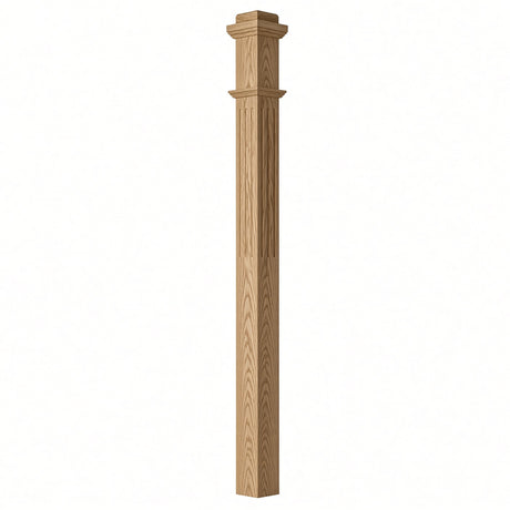 F-4075 3-1/2"x 3-1/2" Fluted Box Newel Post, Red Oak