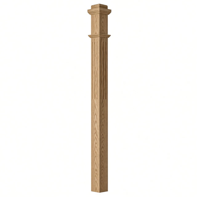 F-4075 3-1/2" Fluted Box Newel Post, White Oak