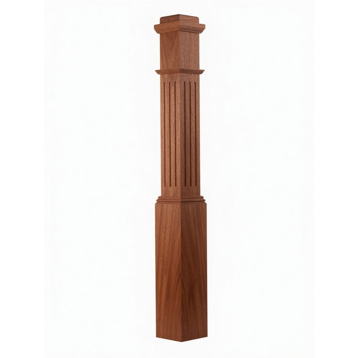 F-4091 Fluted Box Newel Post - Mahogany